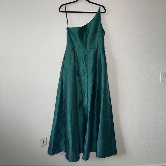 NEW Alfred Sung One-Shoulder Satin Gown Long Dress with Pockets Hunter Green 12 - Picture 8 of 9